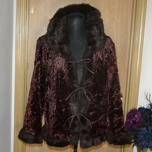 UTEX Faux Fur Crushed Velvet Velour Plush Jacket Y2K Boho Festival Aesthetic